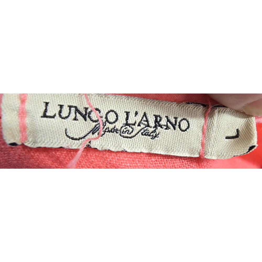 Lungo L'arno Sleeveless Shift Dress 3D Floral Neckline Pockets 100% Linen Pink L - Picture 6 of 8